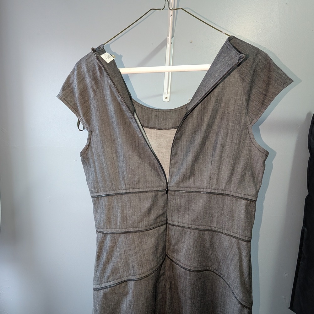 Classic Calvin Klein Grey Textured Sheath Dress Cap Sleeve Size 8